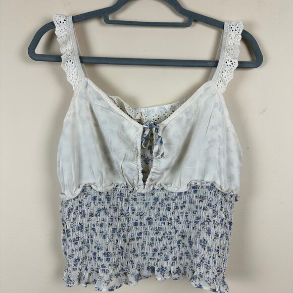 Paper Crane Floral Smocked Lace Trim Crop Top Size L Festival Y2K Fairy Coquette - Picture 8 of 8